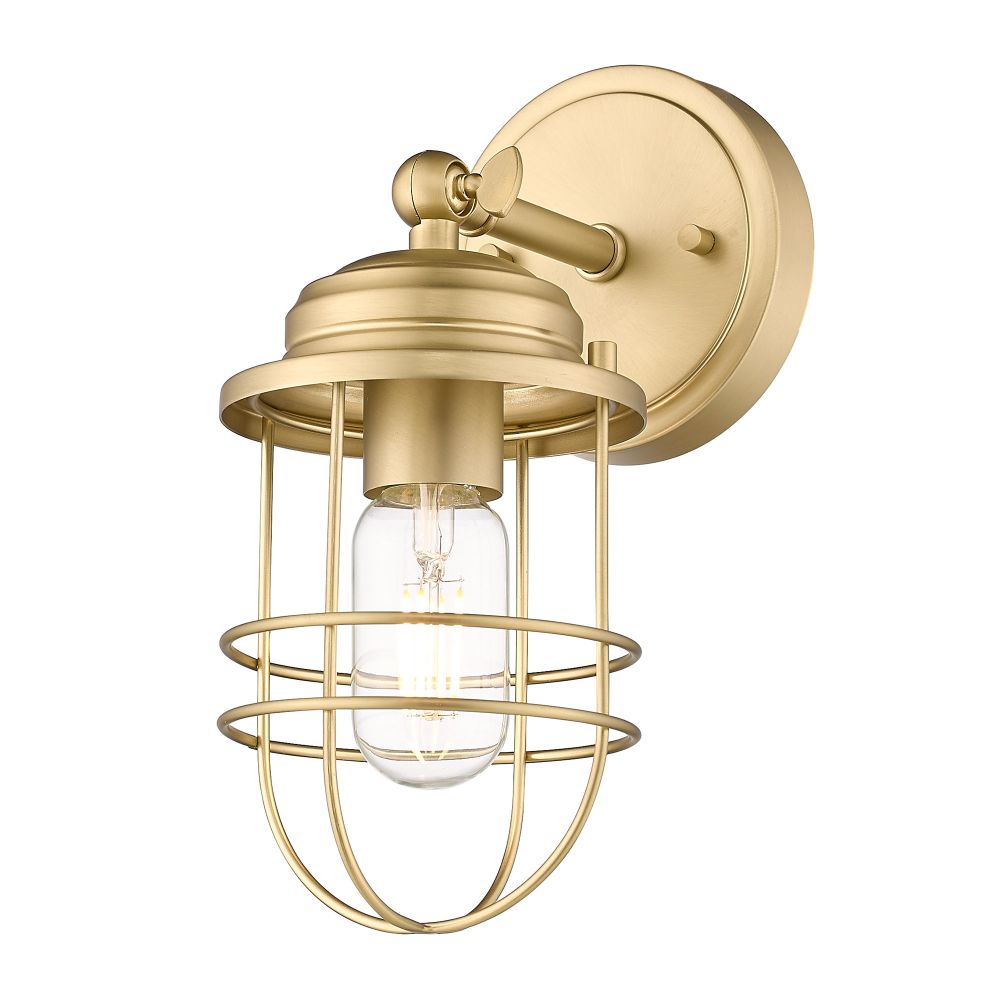 Golden Lighting 9808-1W BCB Seaport 1 Light Wall Sconce in Brushed Champagne Bronze with BCB Metal Cage